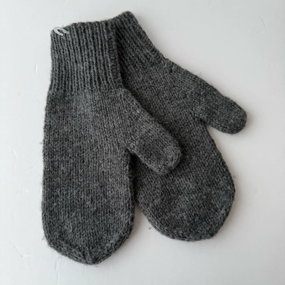 Gray Wool Handmade Mittens Size L